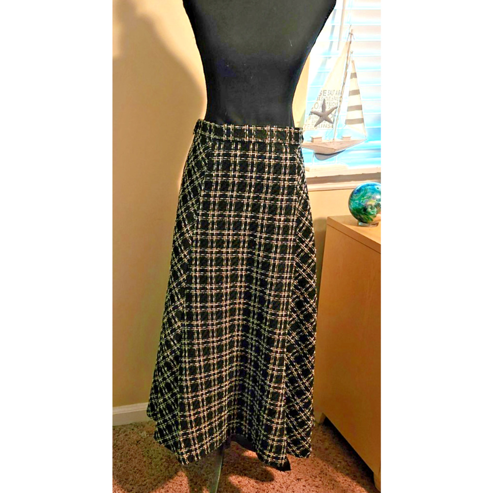 Christian Siriano Black Tweed Skirt 20W Gold Thread Moody Plaid Academia Whimsy